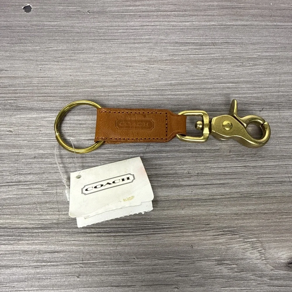Coach Leather Trigger Snap Key Fob Keychain Tan Brown Vintage New With Tag!